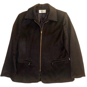 Vintage 90s J. Hilary Black Wool Blend Zip Front Jacket Coat Size 14 Made in USA